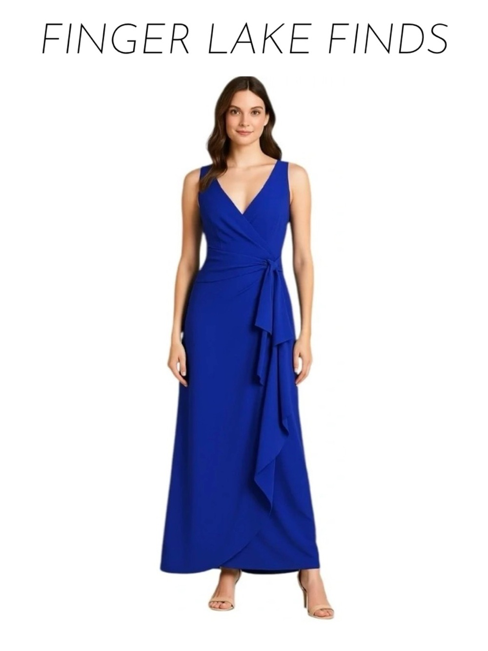 MARINA Cobalt Blue Sleeveless Maxi Dress with Draped Tie, 8